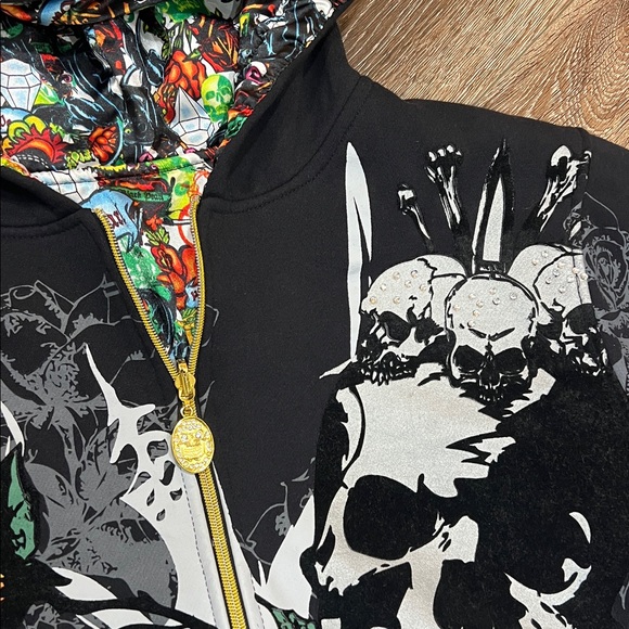 Black Diamond Men’s Hooded Zip Sweatshirt Reversible The Black Pearl Print - Picture 6 of 9